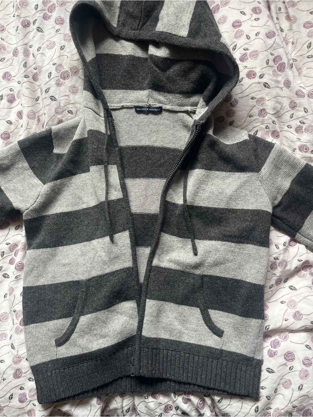 brandy melville striped sweater zip up